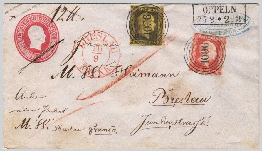 Paketbegleitbrief von Oppeln nach Breslau mit 4½ Sgr. Frankatur