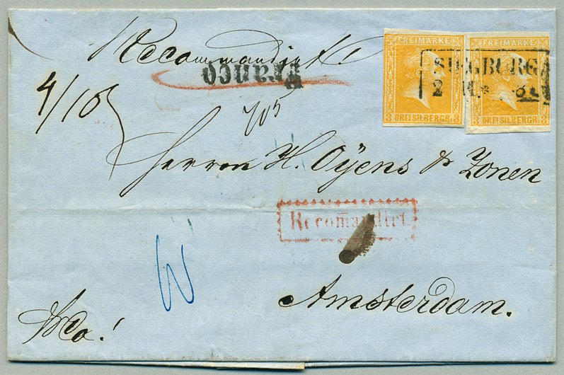 Recommandierter Auslandsbrief von Siegburg nach Amsterdam