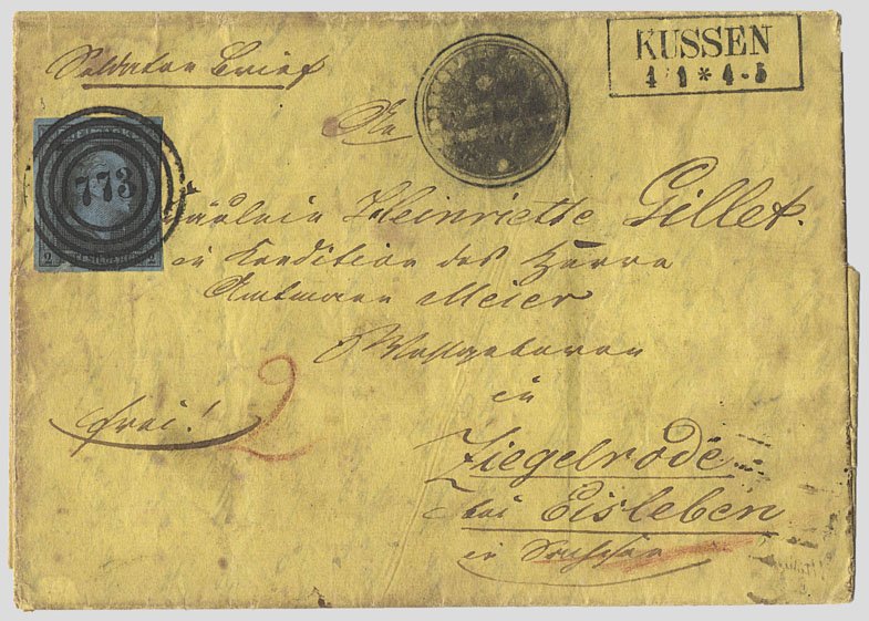 Soldatenbrief von Kussen nach Ziegelroda aus dem Jahr 1851