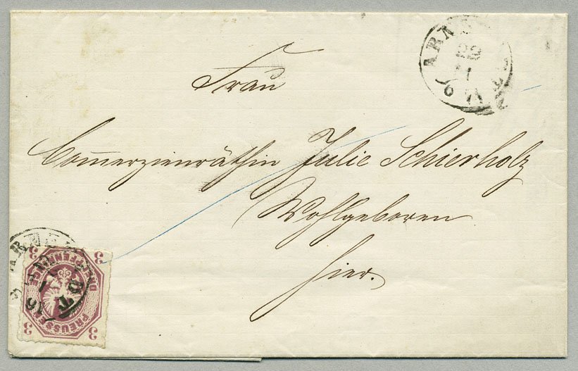 3-Pfennig-Ortsbrief aus Arnstadt von 1867