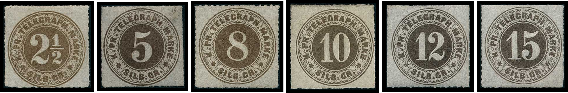 2 ½ - 15  Silbergroschen Marken in ungebrauchter Erhaltung