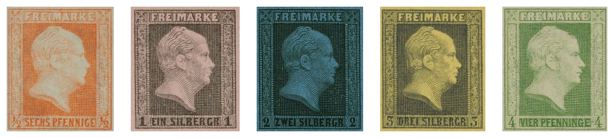 1. Ausgabe alle 5 Wertstufen in ungebrauchter Erhaltung